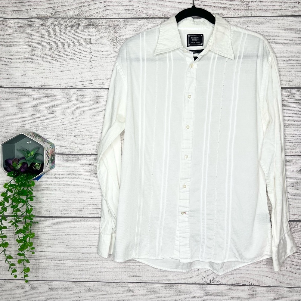 Vintage Eighty Eight White Embroidered Cuba Button Down Shirt Size Large